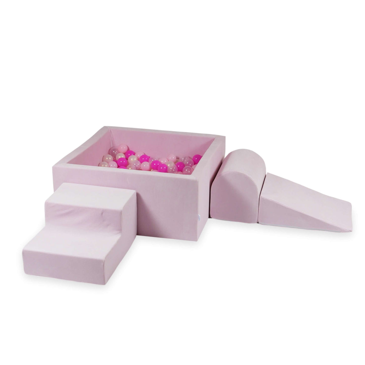 Ensemble de jeu en mousse avec piscine carrée 90x90x40 Velvet Soft Light Pink + 400 balles (transparent, effet sirène, rose bébé, rose)