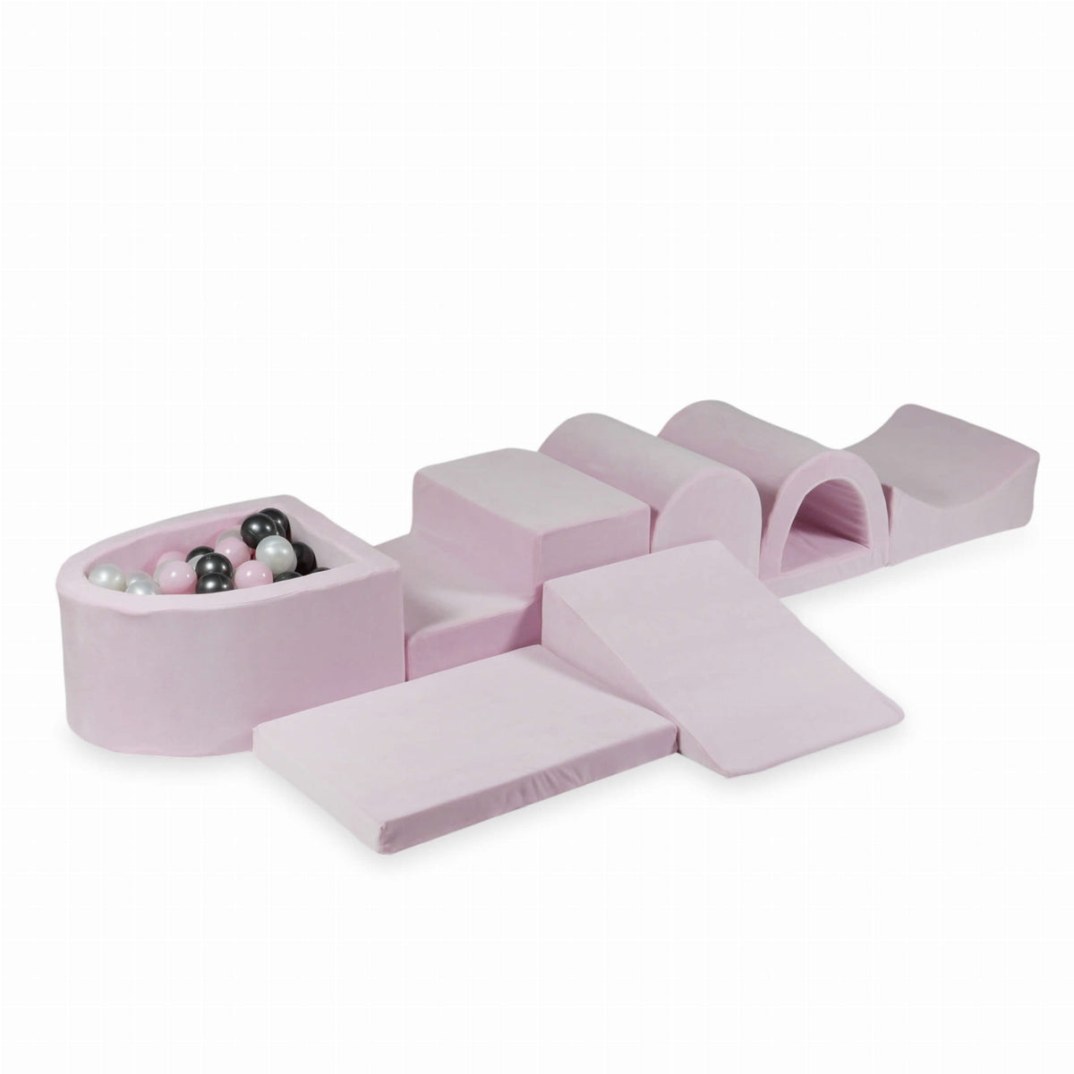 Aire de jeu en mousse avec micro piscine Velvet Soft Light Pink + 100 balles (perle, rose bébé, graphite métallisé)