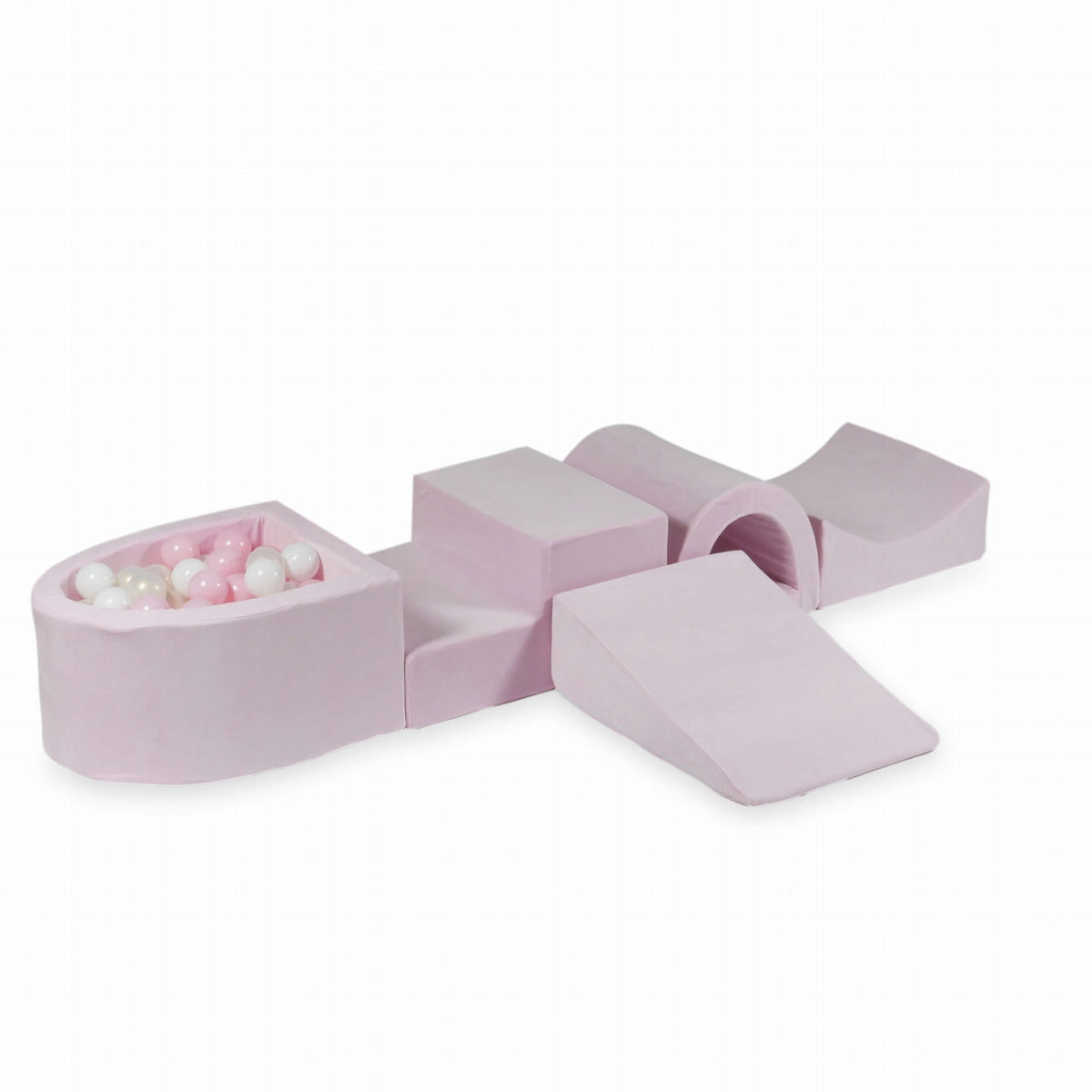 Jeu en mousse avec pont et micro piscine Velvet Soft Light Pink + 100 balles (blanc, rose bébé, effet sirène)
