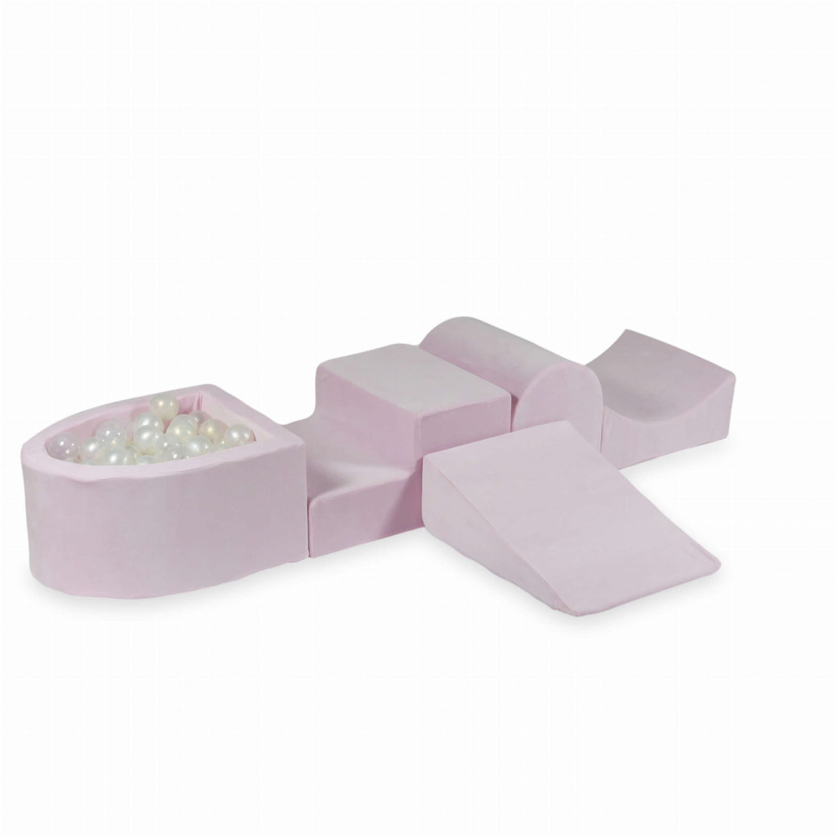 Jeu en mousse avec colline et micro-piscine Velvet Soft Light Pink + 100 balles (transparentes, nacrées, effet sirène)