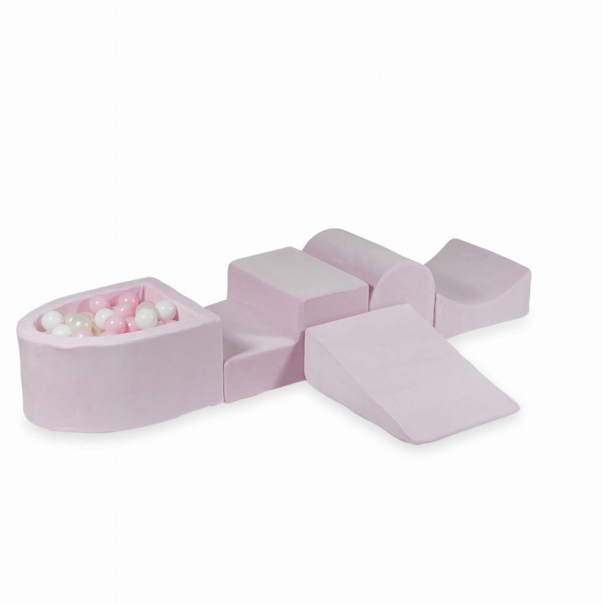 Ensemble de jeu en mousse avec colline et micro-piscine Velvet Soft Light Pink + 100 balles (blanc, rose bébé, effet sirène)