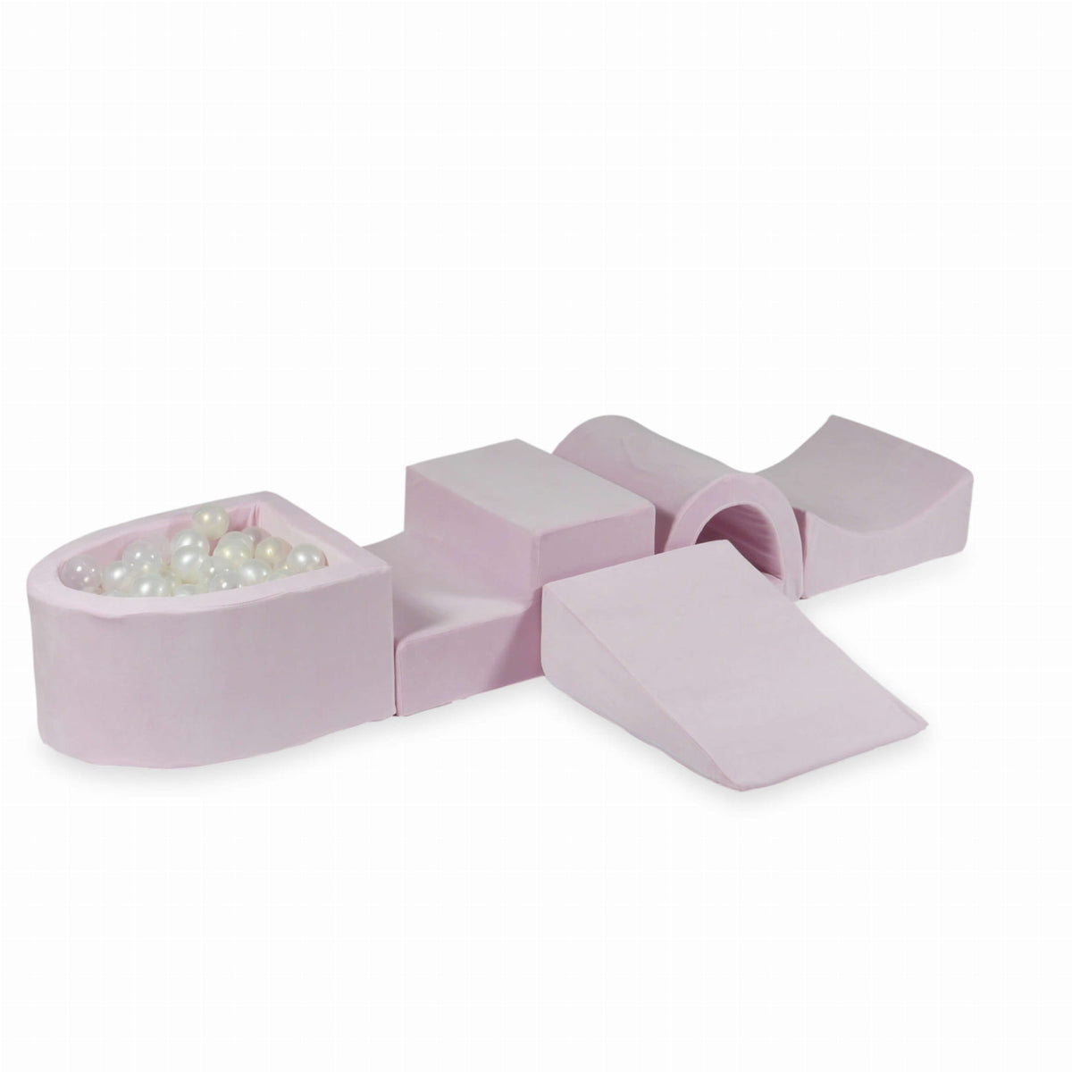 Jeu en mousse avec pont et micro piscine Velvet Soft Light Pink + 100 balles (transparentes, nacrées, effet sirène)