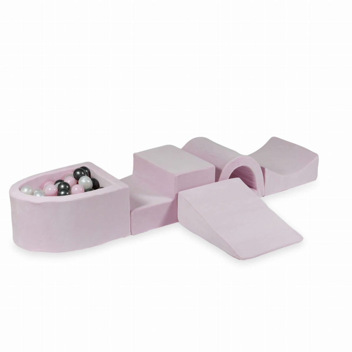 Jeu en mousse avec pont et micro-piscine Velvet Soft Light Pink + 100 balles (perle, rose bébé, graphite métallisé)