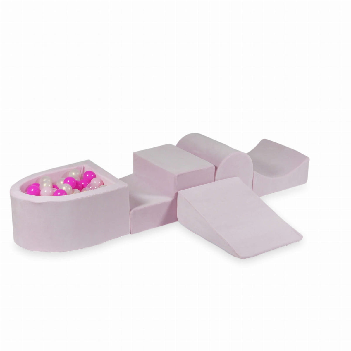 Ensemble de jeu en mousse avec colline et micro-piscine Velvet Soft Light Pink + 100 balles (transparent, effet sirène, rose bébé, rose)