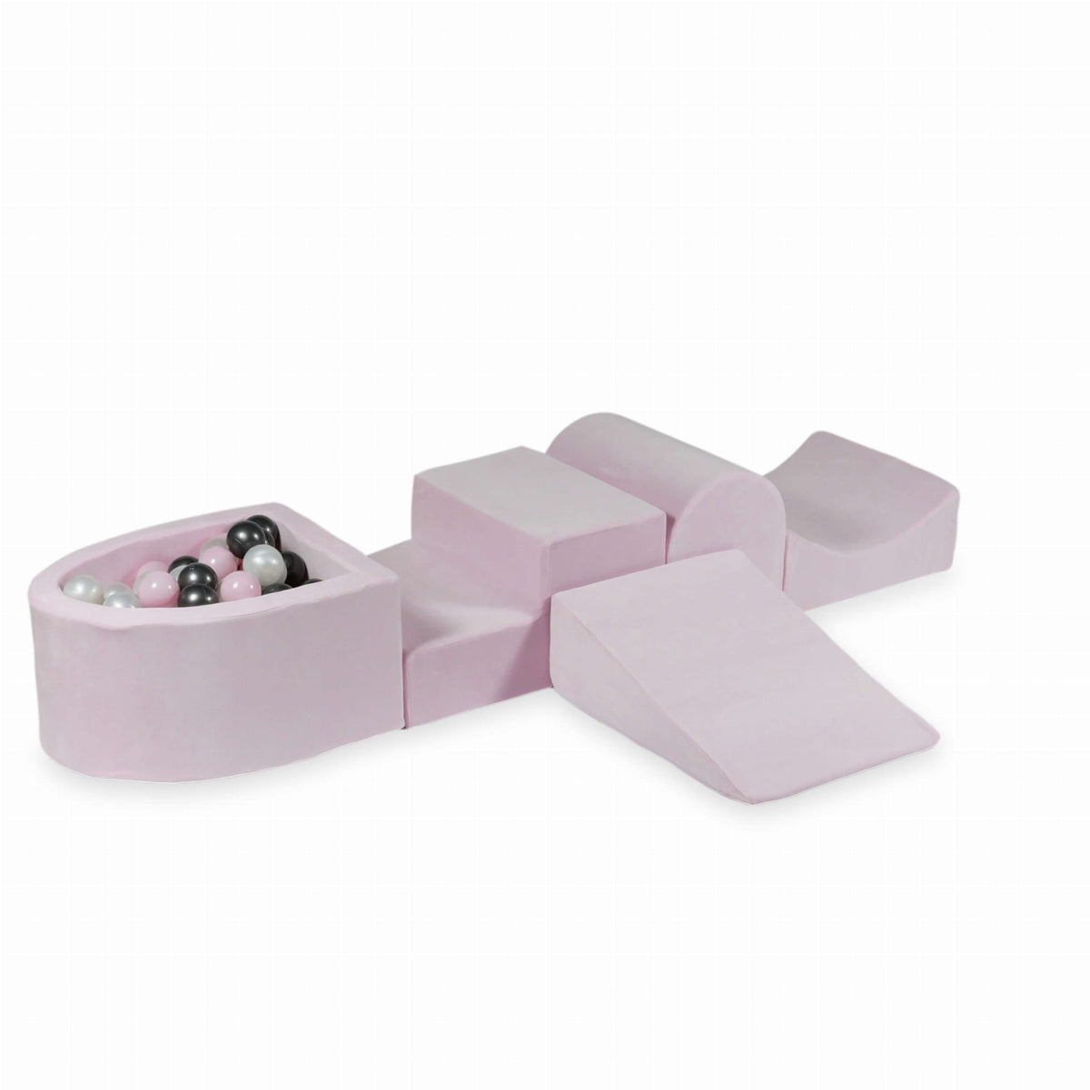 Jeu en mousse avec colline et micro-piscine Velvet Soft Light Pink + 100 balles (perle, rose bébé, graphite métallisé)