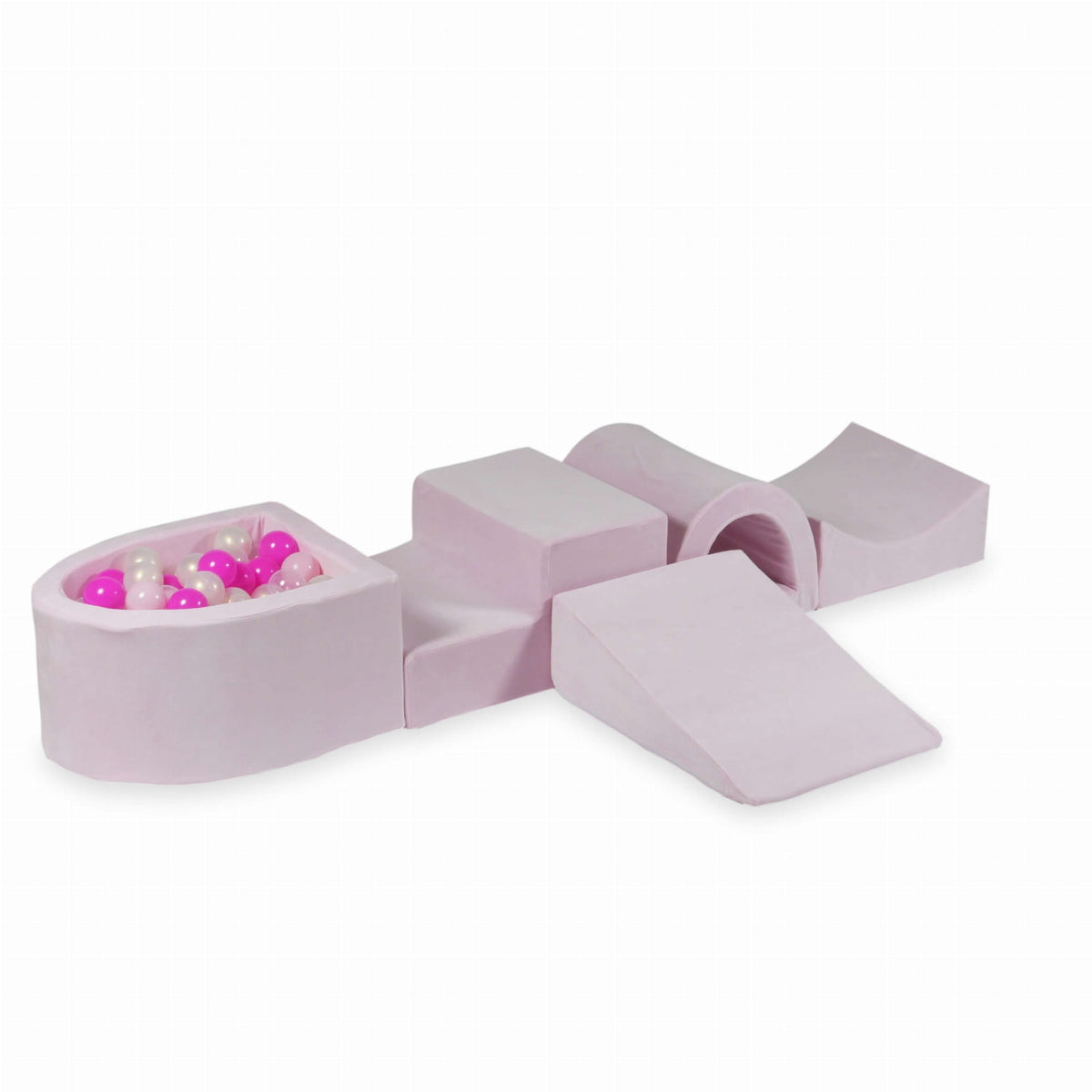 Jeu en mousse avec pont et micro piscine Velvet Soft Light Pink + 100 balles (transparentes, effet sirène, rose bébé, rose)