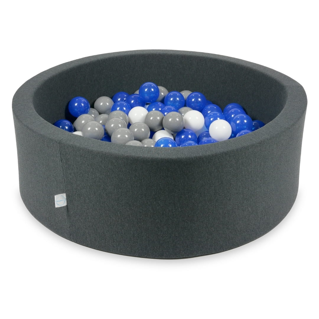 Piscine à Balles graphite 90x30 avec boules 200pcs (bleu, blanc, gris)