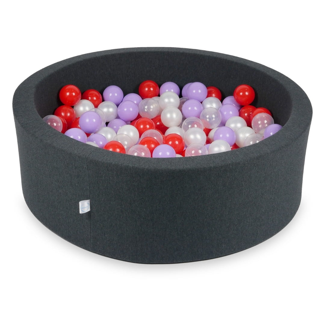 Piscine à Balles 90x30cm graphite avec boules 200pcs (transparent, perle, chiné, rouge)