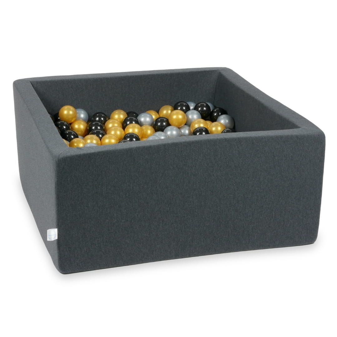 Piscine à Balles graphite 90x90x40 avec boules 400pcs (argent, or, noir)