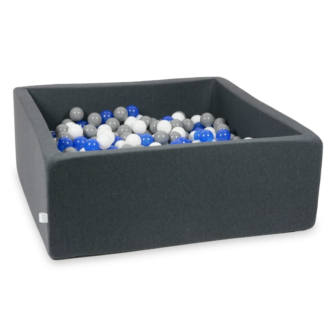 Piscine à Balles graphite 110x110x40 avec boules 600pcs (bleu, blanc, gris)