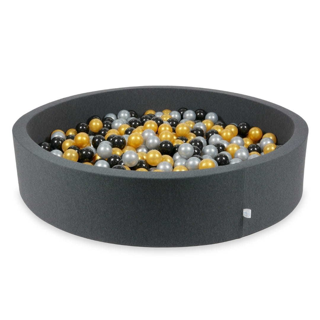 Piscine à Balles graphite 130x30 avec boules 600pcs (argent, or, noir)