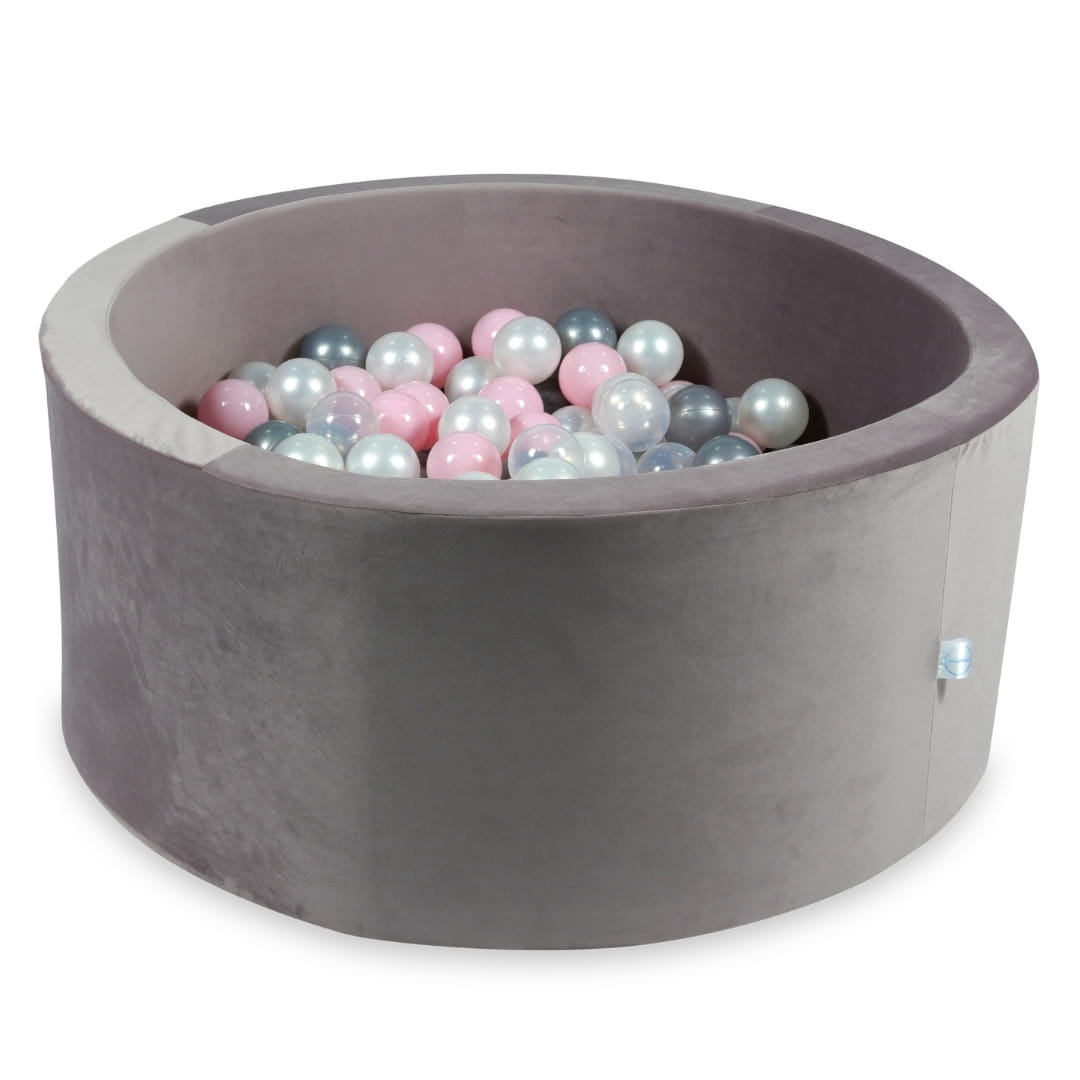 Piscine à balles avec balles 300pcs 90x40 velours lilas (perle, transparent, argent, rose bébé)