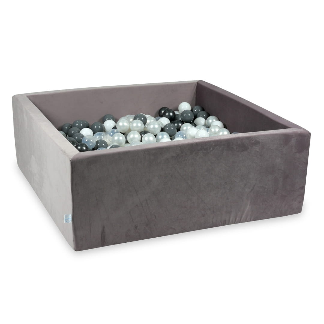 Piscine à Balles avec balles 600pcs 110x110x40 velours lilas (perle, gris, blanc, transparent, graphite métallique)