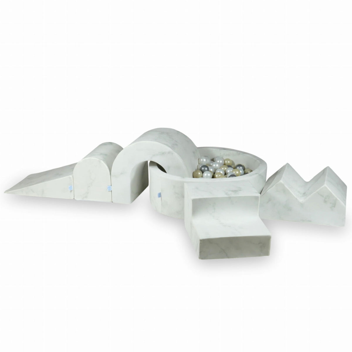 Jeu en mousse avec piscine ronde 90x30 Marmur + 5 éléments + 200 balles (perle, argent, or clair)