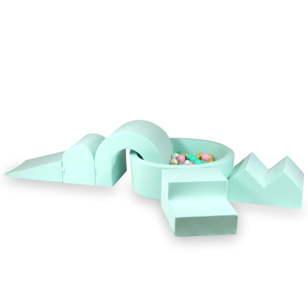 Ensemble de jeu en mousse avec piscine ronde 90x30 Menthe + 5 éléments + 200 balles (transparent, blanc, rose bébé, menthe, beige)