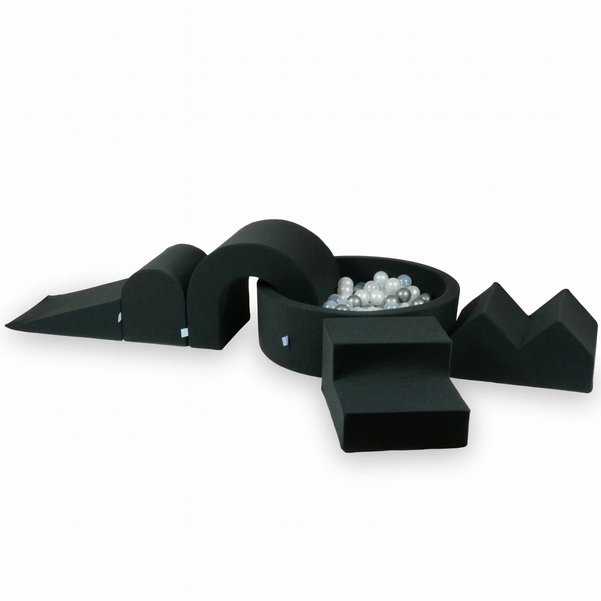 Jeu en mousse avec piscine ronde 90x30 Graphite + 5 éléments + 200 balles (transparent, perle, argent)