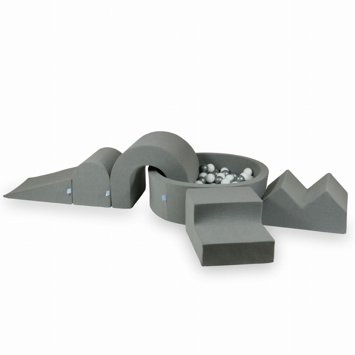 Ensemble de jeux en mousse avec piscine ronde 90x30 Gris + 5 éléments + 200 balles (blanc, argent)