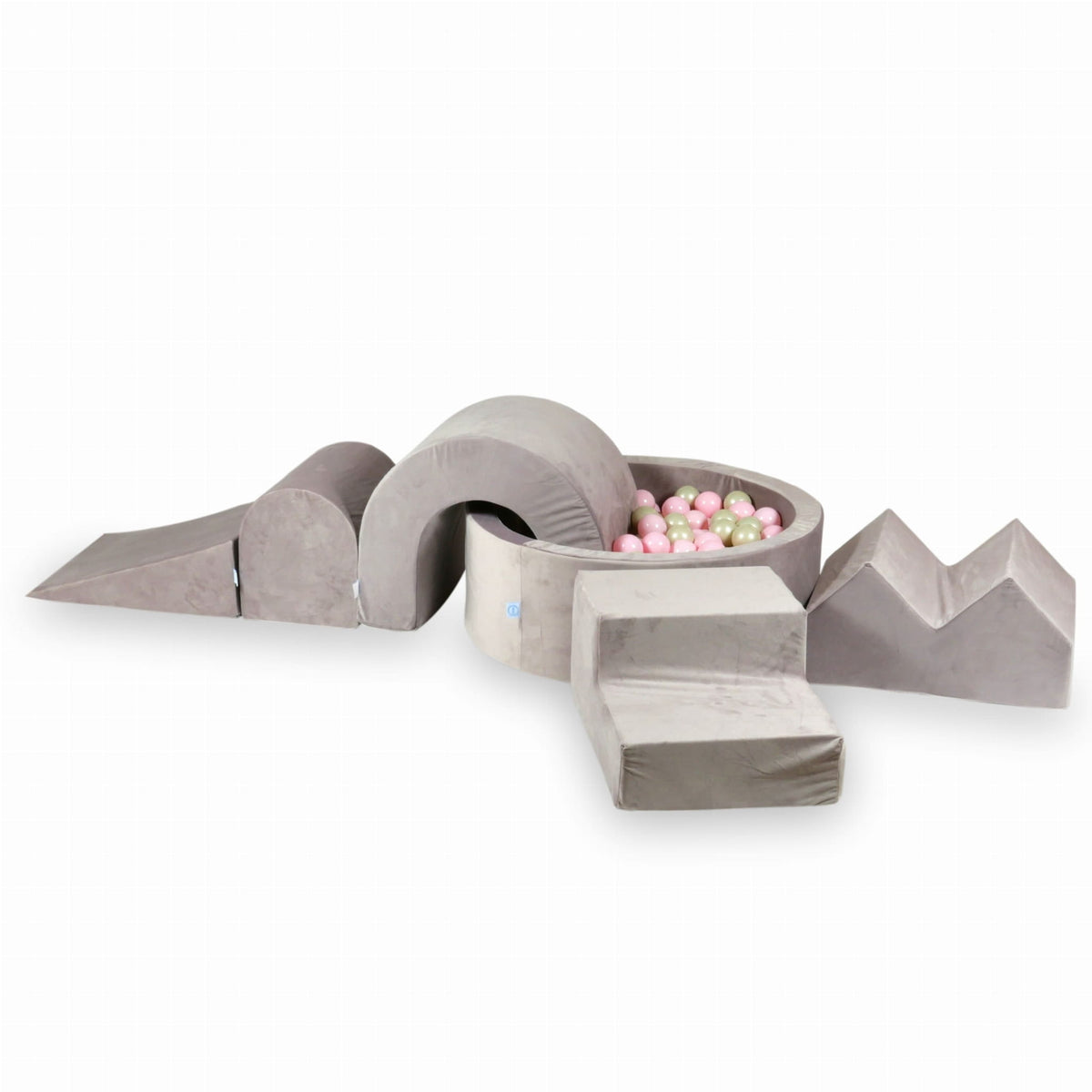 Jeu en mousse avec piscine ronde 90x30 Velvet Lila + 5 éléments + 200 balles (rose bébé, or clair)