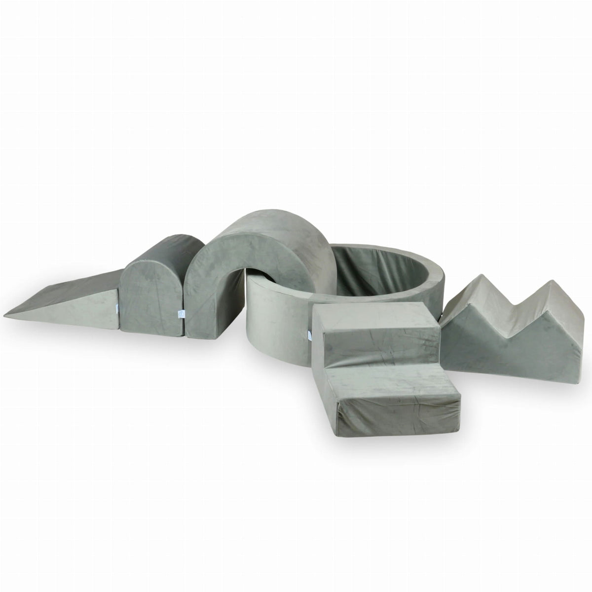 Ensemble de jeux en mousse avec piscine ronde 90x30 Gris Velours + 5 éléments sans balles