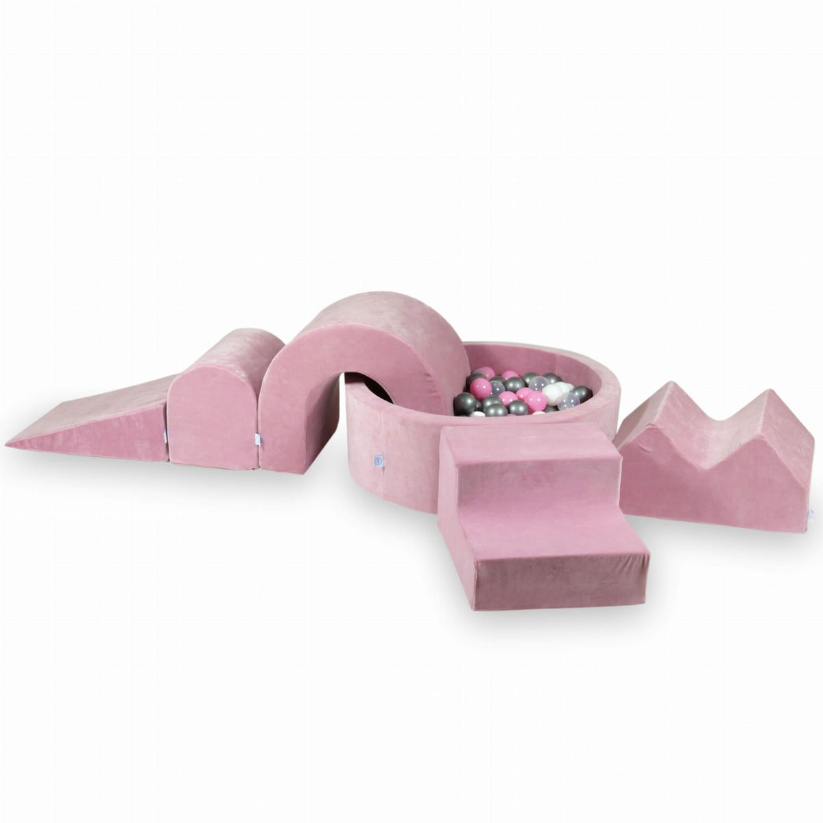 Ensemble de jeu en mousse avec piscine ronde 90x30 Velvet Soft Pink + 5 éléments + 200 balles (transparent, blanc, argent, rose poudré)