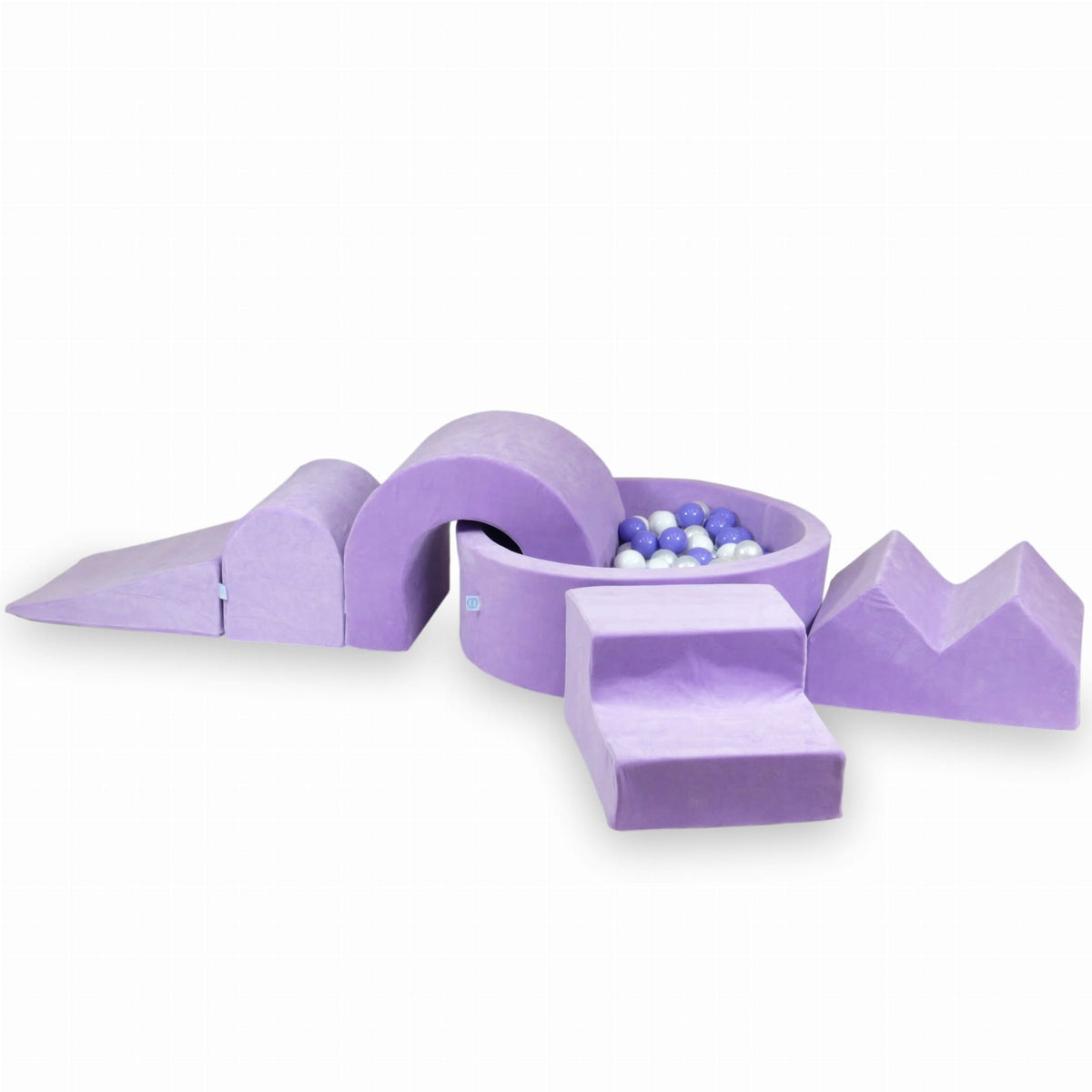 Ensemble de jeu en mousse avec piscine ronde 90x30 Velvet Soft Violet + 5 éléments + 200 balles (blanc, perle, chiné)