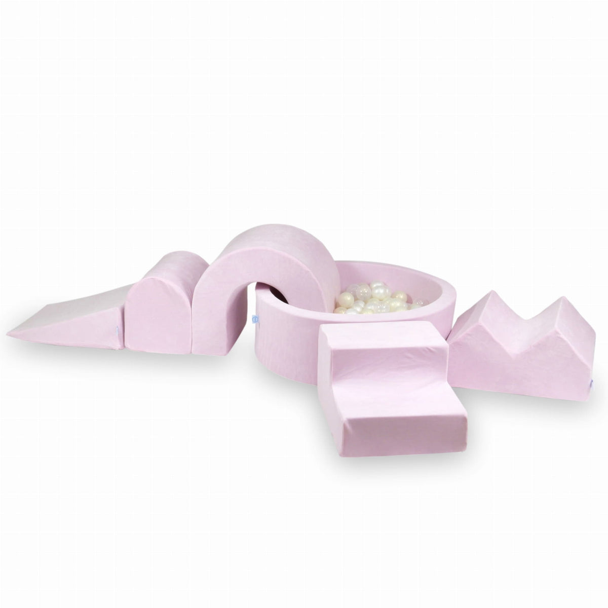 Ensemble de jeu en mousse avec piscine ronde 90x30 Velvet Soft Light Pink + 5 éléments + 200 balles (transparent, nacré, effet sirène)