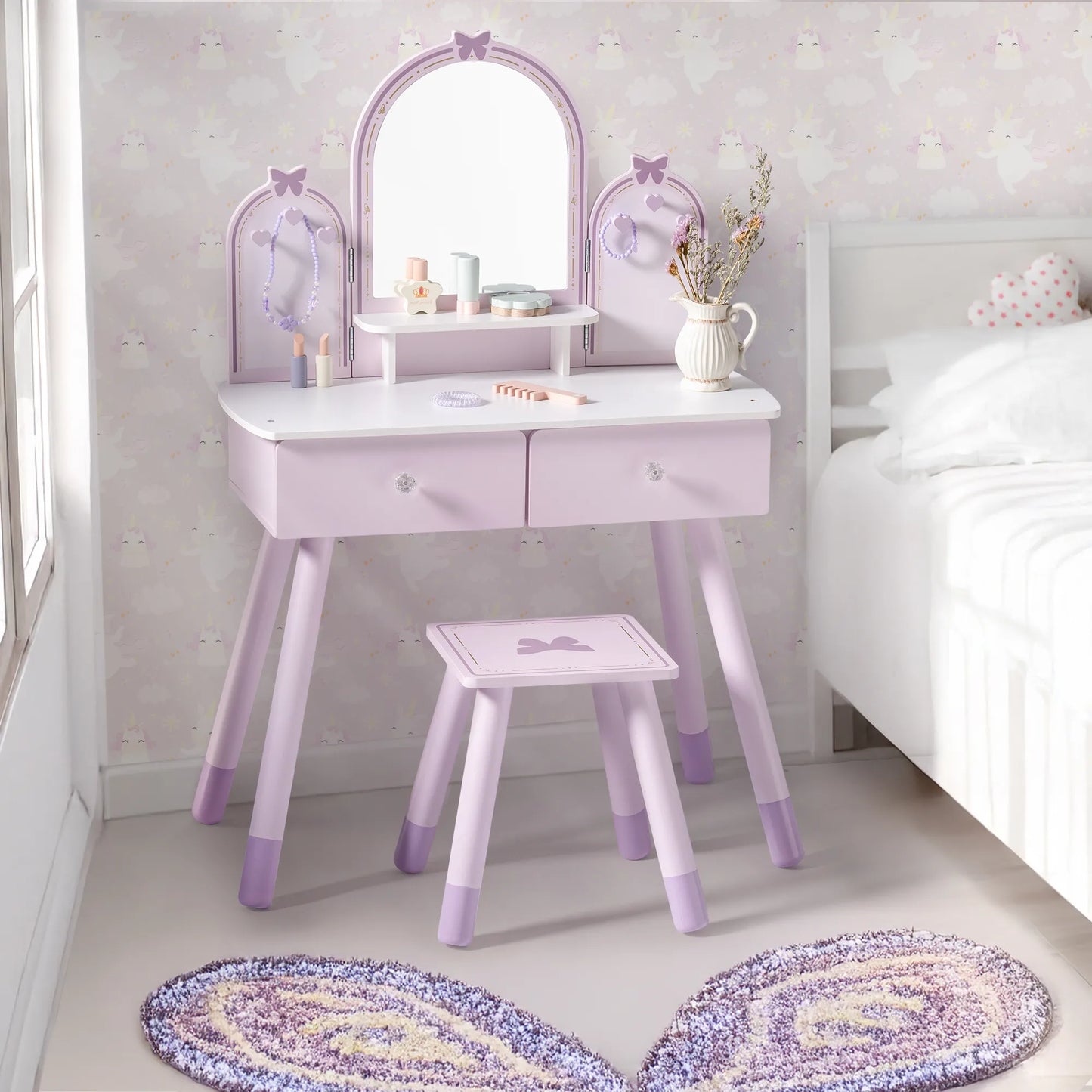 Coiffeuse en Bois | Papillon - Violet