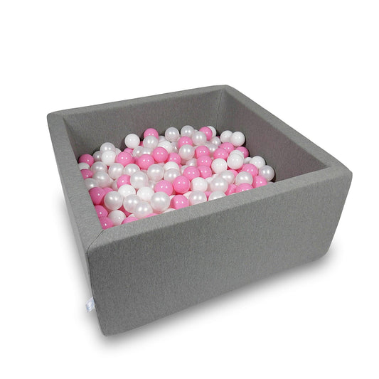 Piscine à balles 90x90x40cm gris avec balles 400pcs (blanc, perle, rose poudré)