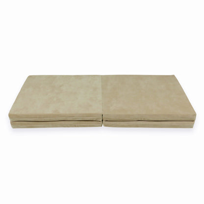 Tapis de jeu 120x120cm pour enfants, carré pliable, Velours Doux Beige