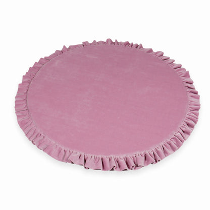 Tapis d'éveil 100cm pour enfant, rond avec volant, Velours Doux Rose