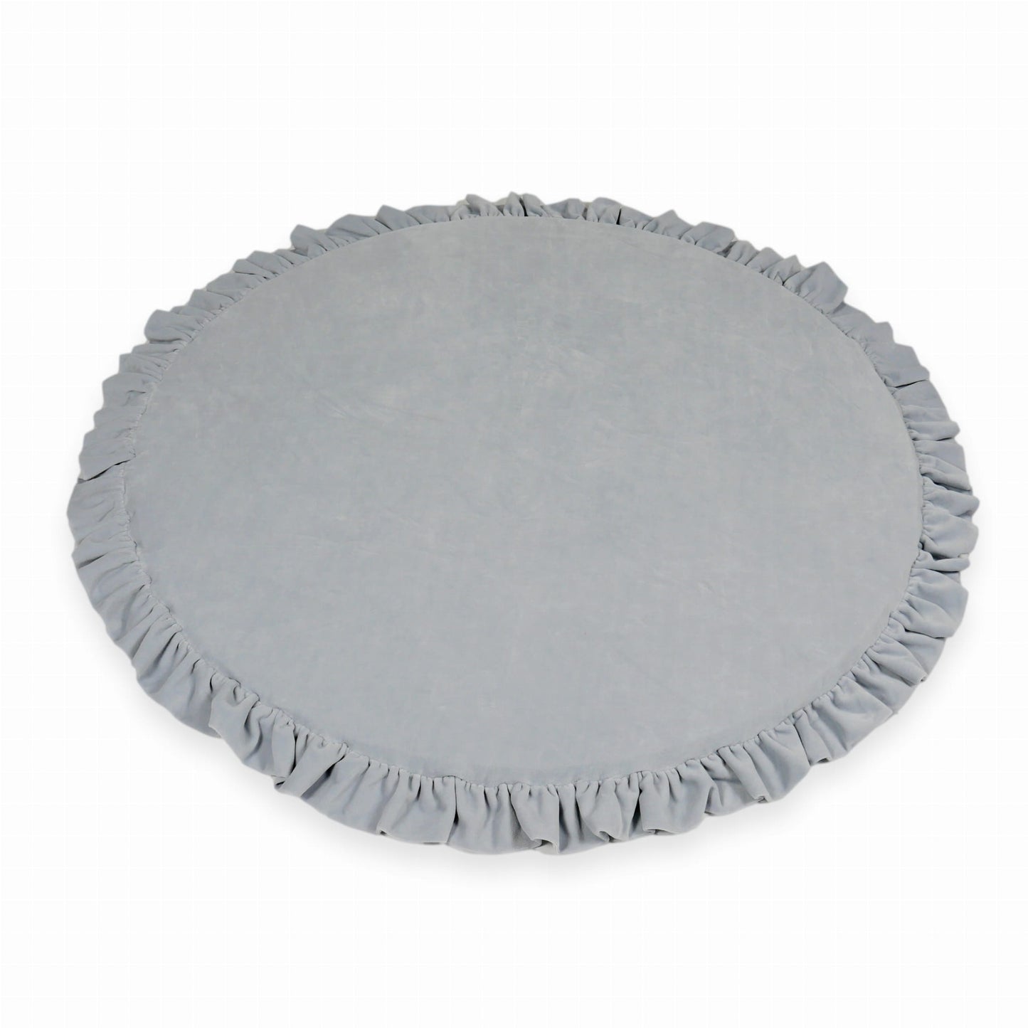 Tapis d'éveil 100cm pour enfant, rond avec volant, Velours Doux Gris Clair