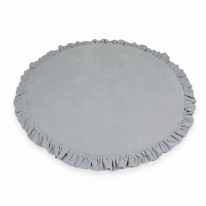 Tapis d'éveil 100cm pour enfant, rond avec volant, Velours Doux Gris Clair