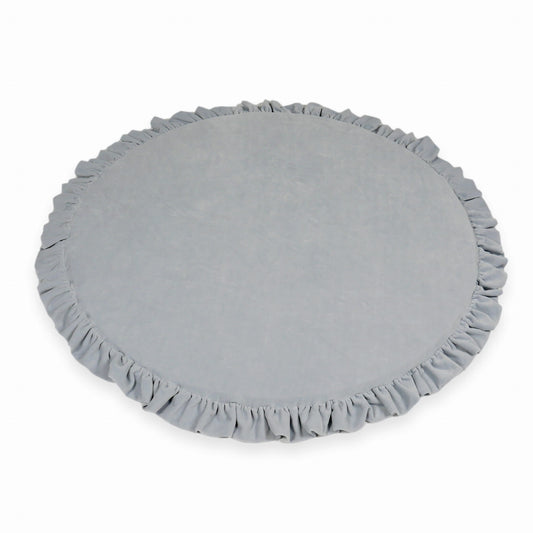 Tapis d'éveil 100cm pour enfant, rond avec volant, Velours Doux Gris Clair