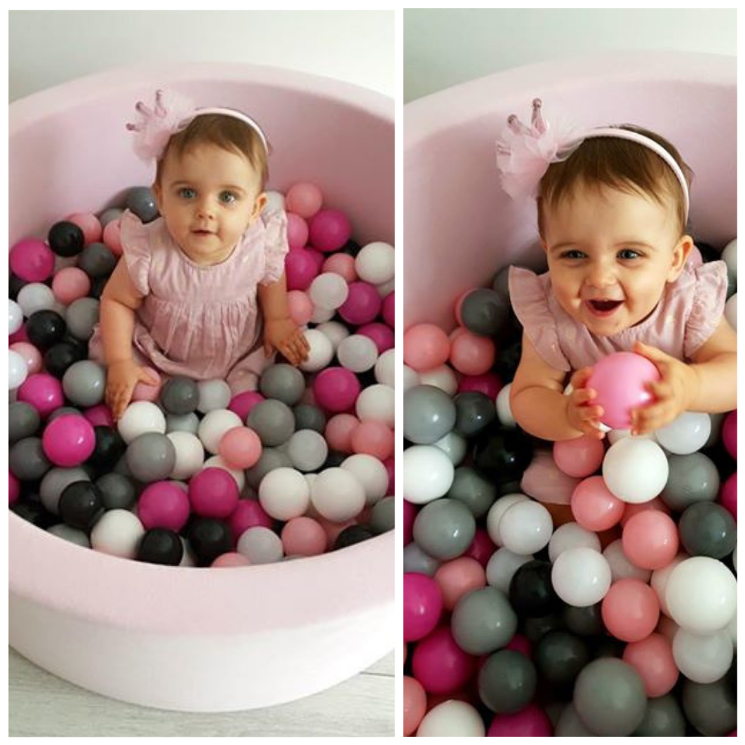 Piscine à Balles rose 90x30 avec balles 200pcs + Soft Balls : blanc, gris, menthe clair