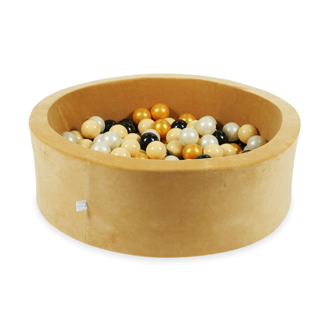 Piscine à balles 90x30 Velvet Soft Carmel avec balles 200 pcs (beige, or clair, or, noir)