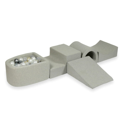 Ensemble de jeu en mousse avec pont et micro-piscine gris clair avec balles 100 pièces (or clair, perle, argent, transparent)