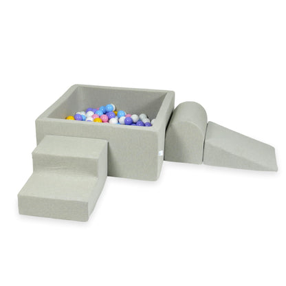 Ensemble de jeu en mousse avec piscine carrée 90x90x40 gris clair avec balles 400 pcs (bleu clair, jaune, chiné, rose poudré, blanc)