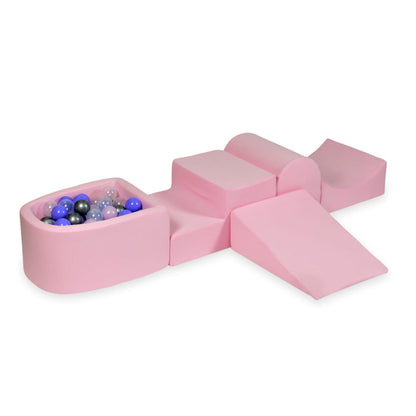 Ensemble de jeu en mousse avec colline et micro-piscine rose poudré avec balles 100 pièces (rose perle, argent, transparent, chiné)
