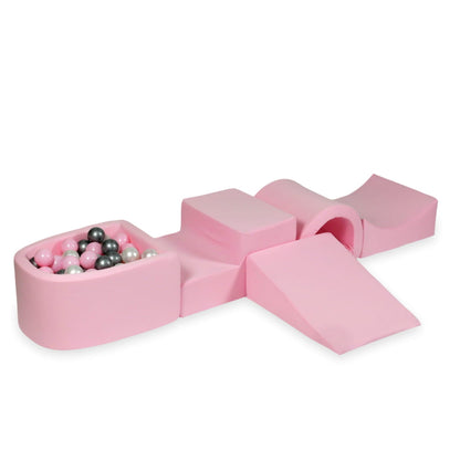 Ensemble de jeu en mousse avec pont et micro-piscine rose poudré avec balles 100 pièces (perle, argent, rose clair)