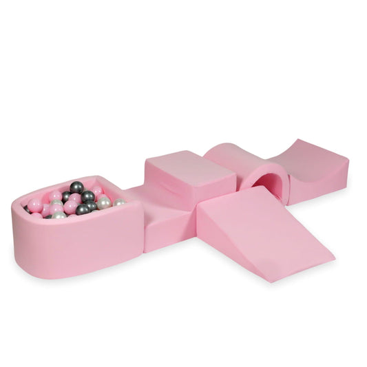 Ensemble de jeu en mousse avec pont et micro-piscine rose poudré avec balles 100 pièces (perle, argent, rose clair)