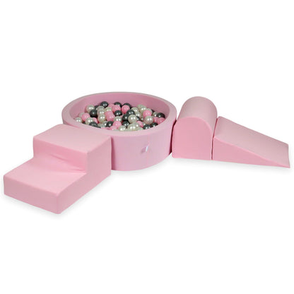 Ensemble de jeu en mousse avec piscine ronde 90x30 rose poudré avec balles 200 pcs (perle, argent, rose clair)