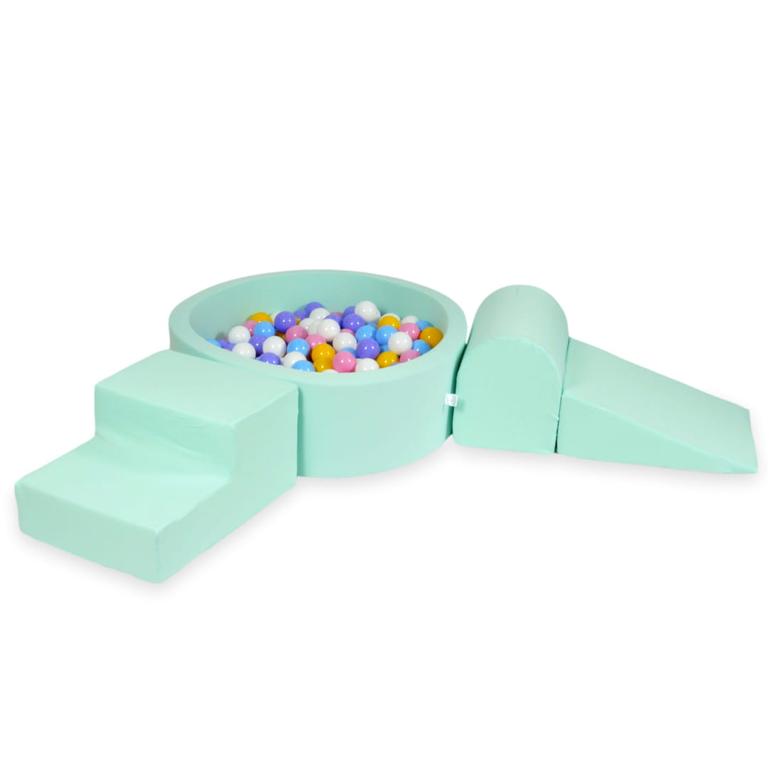 Ensemble de jeu en mousse avec piscine ronde 90x30 menthe avec balles 200 pcs (bleu clair, jaune, chiné, rose poudré, blanc)