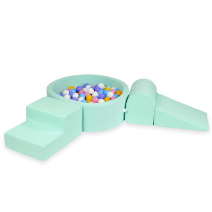 Ensemble de jeu en mousse avec piscine ronde 90x30 menthe avec balles 200 pcs (bleu clair, jaune, chiné, rose poudré, blanc)