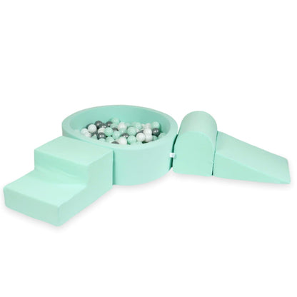 Ensemble de jeu en mousse avec piscine ronde 90x30 menthe avec balles 200 pièces (menthe clair, blanc, argent)