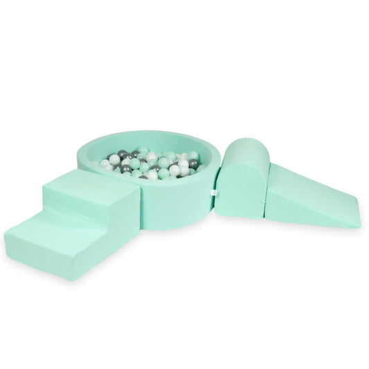 Ensemble de jeu en mousse avec piscine ronde 90x30 menthe avec balles 200 pièces (menthe clair, blanc, argent)