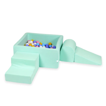 Ensemble de jeu en mousse avec piscine carrée 90x90x40 menthe avec balles 400 pcs (bleu clair, jaune, chiné, rose poudré, blanc)
