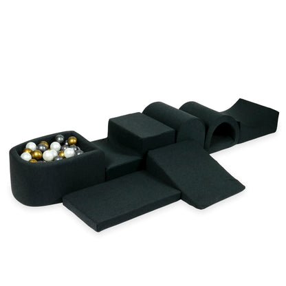 Aire de jeu en mousse avec micro piscine graphite avec balles 100 pièces (vieil or, graphite métallique, perle)