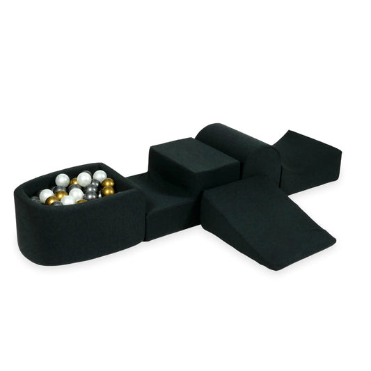 Ensemble de jeu en mousse avec colline et micro-piscine graphite avec balles 100 pièces (vieil or, graphite métallique, perle)