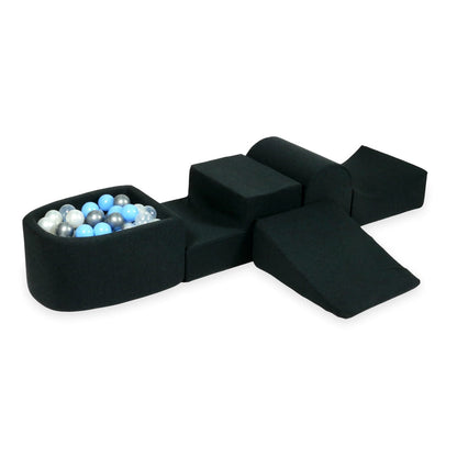 Ensemble de jeu en mousse avec colline et micro-piscine graphite avec balles 100 pièces (argent, bleu clair, perle, transparent)