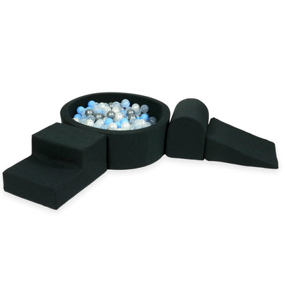 Ensemble de jeu en mousse avec piscine ronde 90x30 graphite avec balles 200 pièces (argent, bleu clair, perle, transparent)